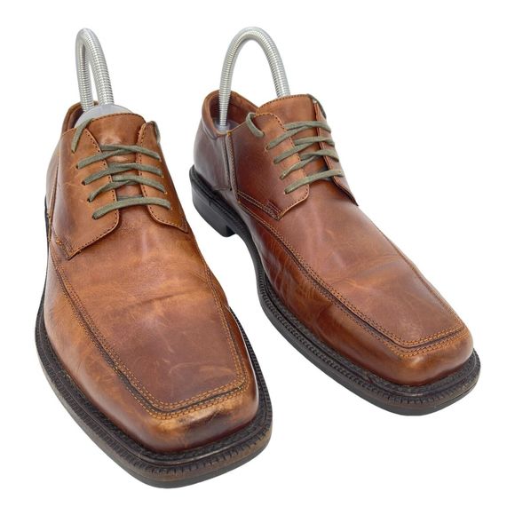 Johnston & Murphy Men's Derby Brown Leather Square Toe Oxford Lace Up Size 9M - Picture 1 of 6